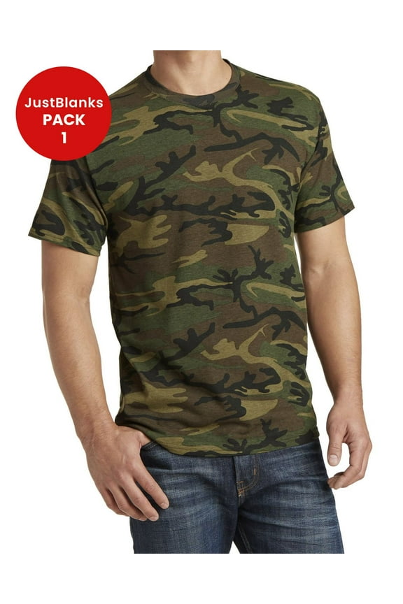 Core Cotton Camo T Shirt for Comfort Relabeling Rib Knit Collar Back Neck Tape