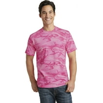 JustBlanks Men's Short Sleeve Tee 100% Cotton Shirt Rib-knit Collar Back Neck Tape T-Shirt Core Camo Crewneck Tee for Mens - Pink Camo - X-Large