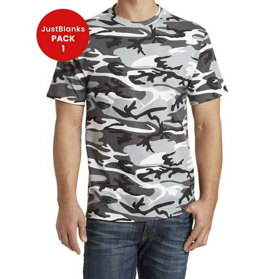 JustBlanks Core Cotton Camo T Shirt for Comfort Relabeling Rib Knit Collar Back Neck Tape