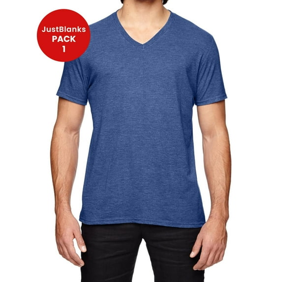JustBlanks Triblend V Neck T Shirt Double Needle Stitched Sleeves Bottom Hem Side Seams