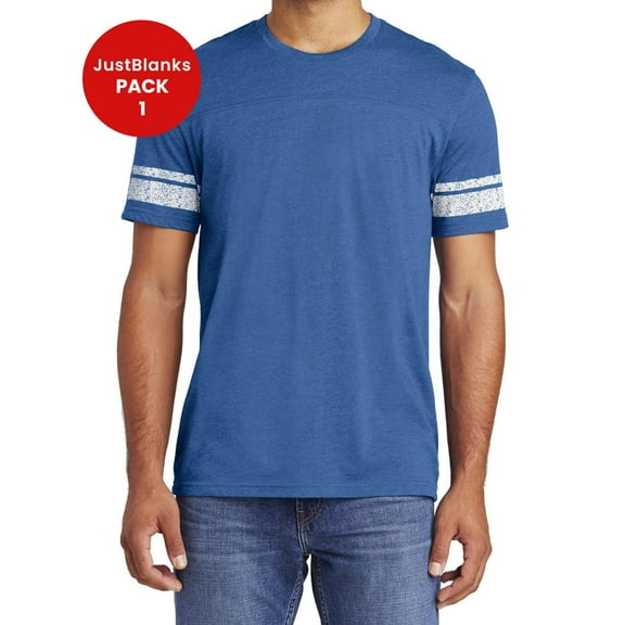 JustBlanks Men's Short Sleeves Perfect Game T-Shirt Distressed Printed Stripes at Seeve Front Back Yoke Jersey Crew Neck T-Shirt for Men - Heathered True Royal/White - 4X-Large
