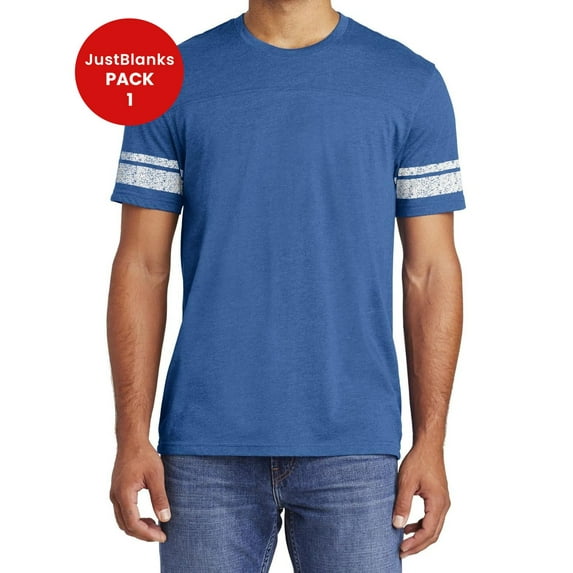 JustBlanks Men's Short Sleeves Perfect Game T-Shirt Distressed Printed Stripes at Seeve Front Back Yoke Jersey Crew Neck T-Shirt for Men - Heathered True Royal/White - 4X-Large