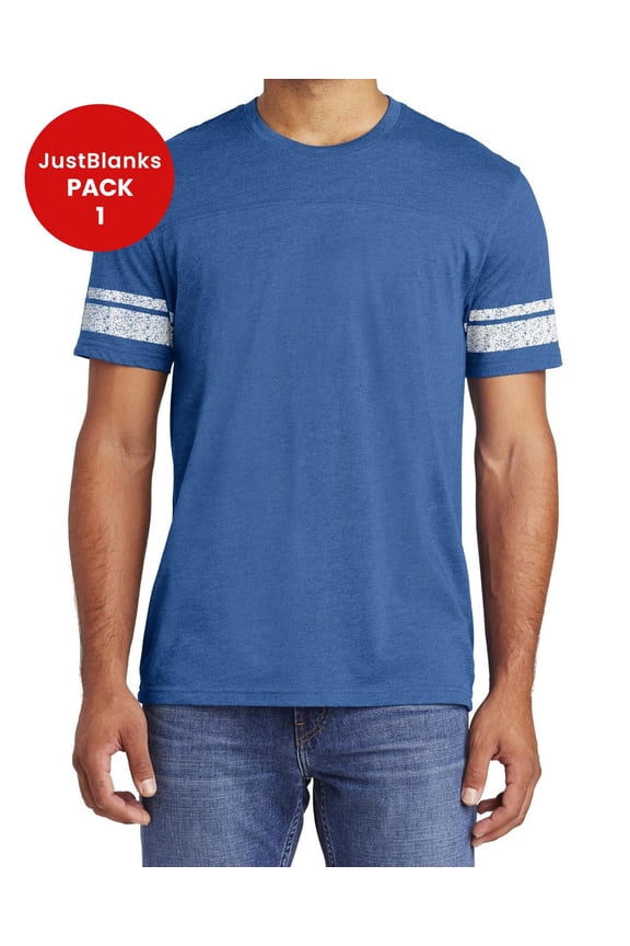 Men's Short Sleeves Perfect Game T-Shirt Distressed Printed Stripes at Seeve Front Back Yoke Jersey Crew Neck T-Shirt for Men - Heathered True Royal/White - 4X-Large