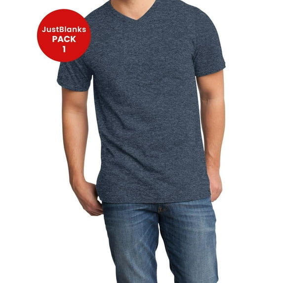 JustBlanks Mens Short Sleeve Very Important Tee Slightly Slimmer Body 4.3-ounce 100% Cotton Shorter SleevesV-Neck T-Shirt for Men - Heathered Navy - 4X-Large