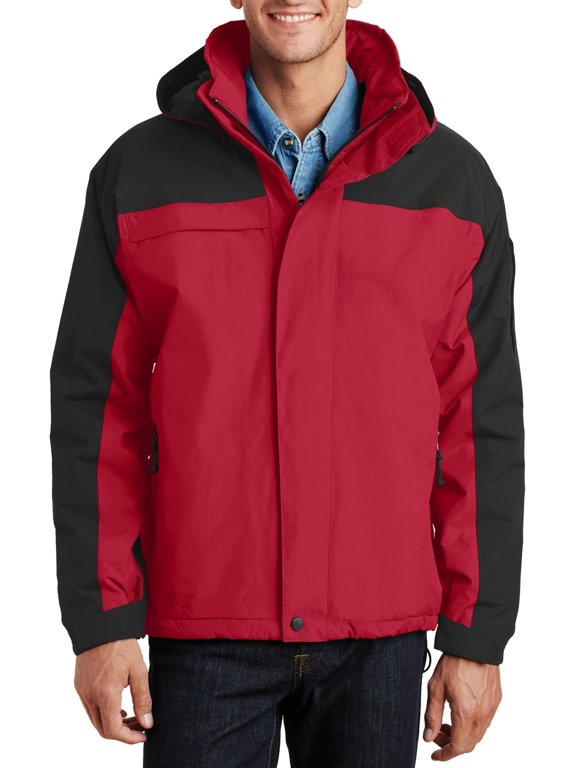 Mens Waterproof Insulated Ripstop Nylon Jacket with Zip Off Hood Faux Shearling Lining