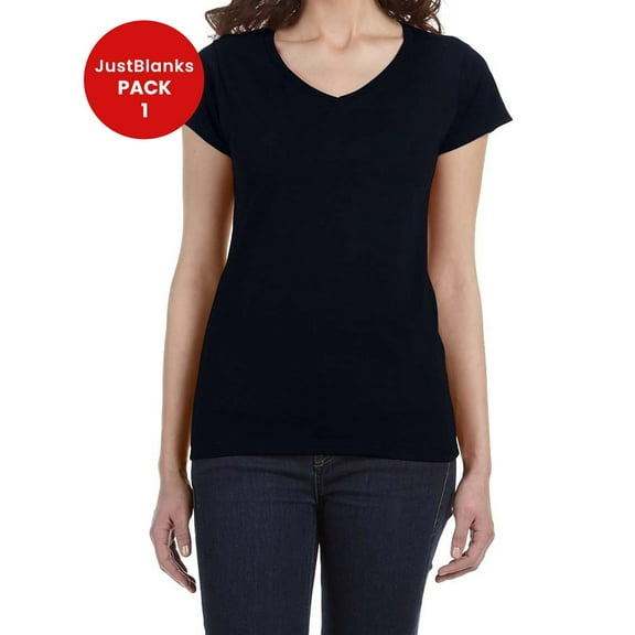 JustBlanks Womens Softstyle V Neck T-Shirt Lightweight Breathable Semi Fitted Cotton Tee