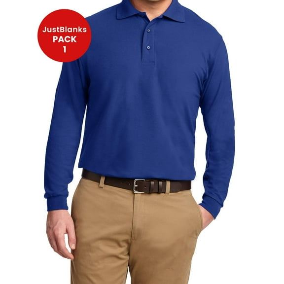 JustBlanks Silk Touch Long Sleeve Polo The Silky Smooth Pique Knit Resists Wrinkles