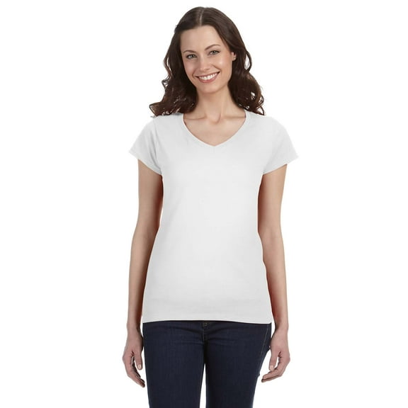JustBlanks Softstyle Women's Fit V-Neck T-Shirt, White , XL