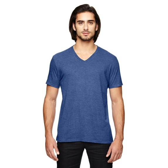 JustBlanks Triblend V Neck T Shirt Double Needle Stitched Sleeves Bottom Hem Side Seams