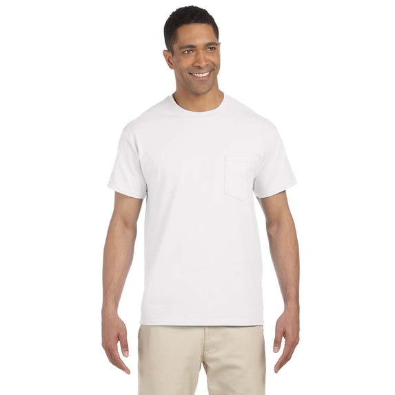 JustBlanks Ultra Cotton Pocket T-Shirt Rib Collar Taped Neck And Shoulders For Comfort And Durability, White, L