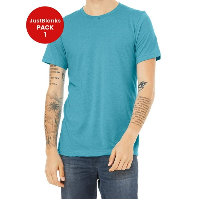 JustBlanks Unisex Triblend Short Sleeve Tee Lightweight T-Shirt Crewneck Tee Side Seams Retail Fit T-Shirt for Unisex Adult - Aqua Triblend - 3X-Large