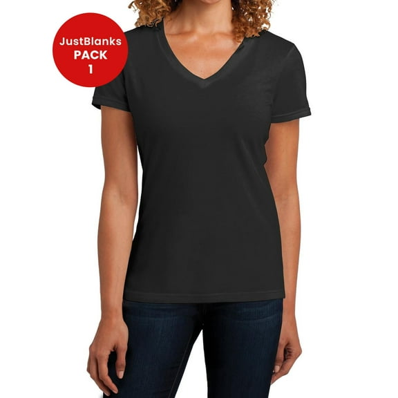 JustBlanks Women Perfect Blend V Neck Tee 1x1 rib knit neck Shoulder to shoulder taping