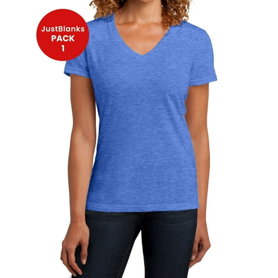 JustBlanks Women Perfect Blend V Neck Tee 1x1 rib knit neck Shoulder to shoulder taping
