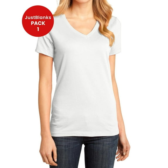 JustBlanks Women Perfect Weight Shoulder to shoulder taping 1x1 rib knit neck V Neck T Shirt