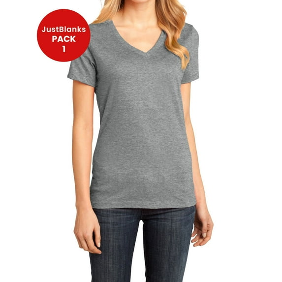 JustBlanks Women Perfect Weight Shoulder to shoulder taping 1x1 rib knit neck V Neck T Shirt