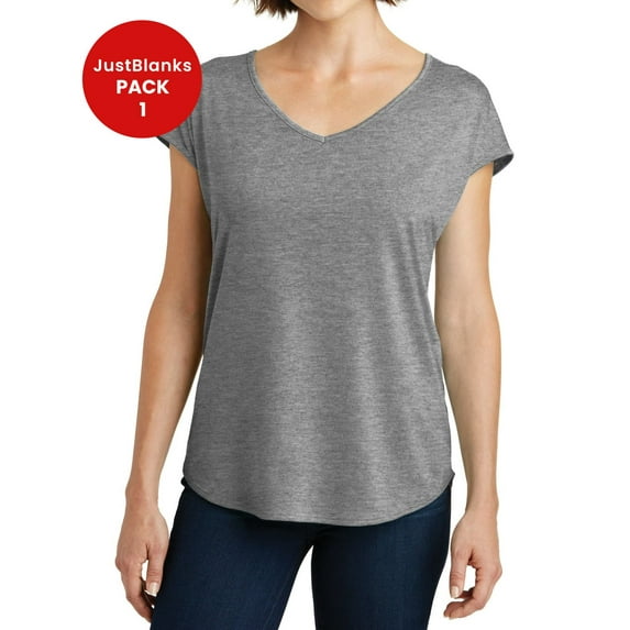 JustBlanks Ladies Drapey Cross-Back Tee Binding at neck and armholes Dolman sleeves Relaxed fit Open, crossover back