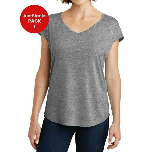 JustBlanks Ladies Drapey Cross-Back Tee Binding at neck and armholes Dolman sleeves Relaxed fit Open, crossover back