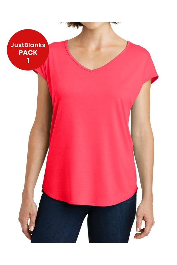 Women’s Dolman Short Sleeves Drapey Cross-Back Yoga Tee Binding at Neck-armholes Tee V-Neck T-Shirt for Women - Hot Coral - Small