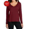 thumbnail image 1 of JustBlanks WomenÃ¢â‚¬â„¢s Drapey Long Sleeves Tee Drop Shoulder Curved Elongated Side Relaxed Fit Shirt V-Neck T-Shirt for Women - Cardinal - X-Small, 1 of 1
