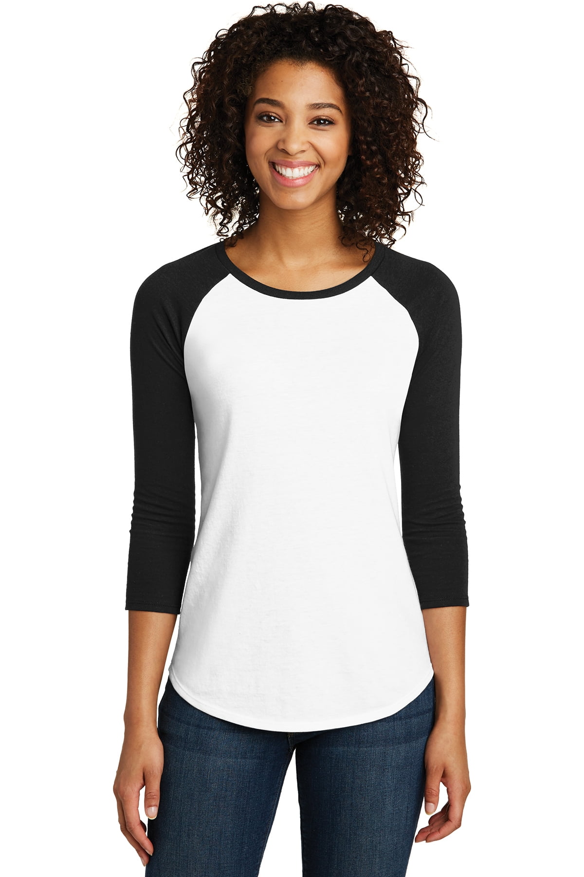 JustBlanks Women's Fitted Very Important Tee 3/4-Sleeve Raglan 4.3-ounce,  100% Cotton Body Form Fitting Crew Neck T-Shirt for Women - Black/ White -  XX-Large