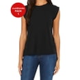 thumbnail image 1 of JustBlanks Women Flowy Rolled Cuffs Muscle Tee Rolled cuffs Hi low raw bottom hem, 1 of 1