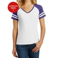 thumbnail image 1 of JustBlanks Ladies Game V Neck T-Shirt Back neck tape Crossover v-neck Distressed printed stripes at sleeve, 1 of 1