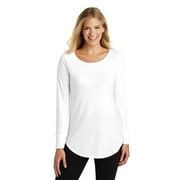 JustBlanks Women’s Long Sleeve Perfect Tri Tunic Tee Longer Tunic Length lightweight-soft crew Scoop Neck T-Shirt for Women - White - Large