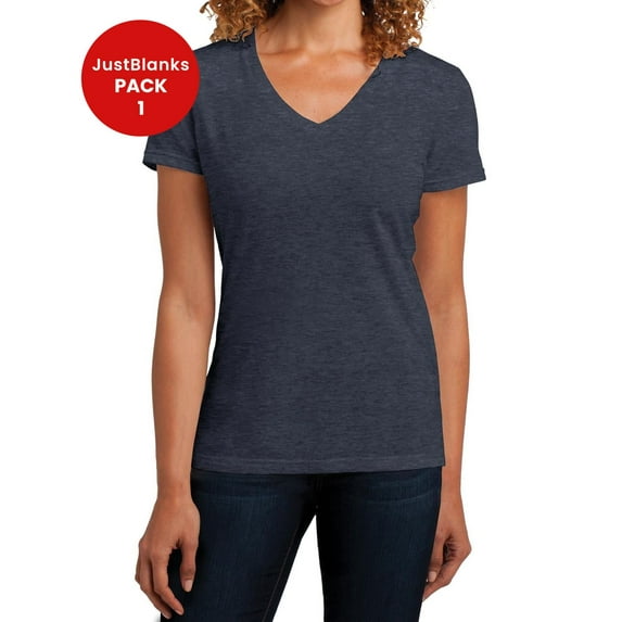 JustBlanks Women's Perfect Blend V-Neck Tee Tear-away label 1x1 rib knit neck Shoulder to shoulder taping