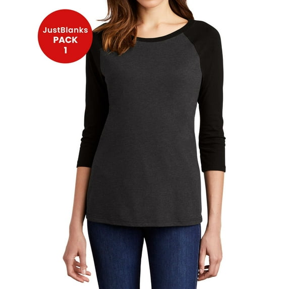 JustBlanks Ladies Tri 3 4 Sleeve Raglan Rib Knit Neck 4.5 oz