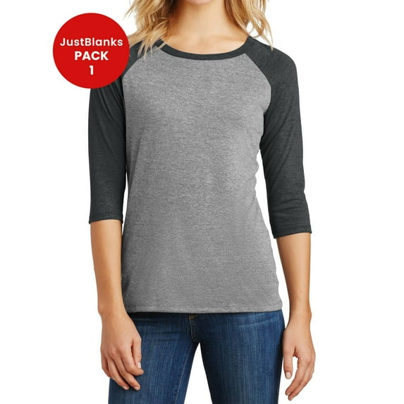 JustBlanks Ladies Tri 3 4 Sleeve Raglan Rib Knit Neck 4.5 oz