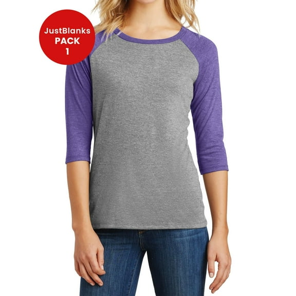 JustBlanks Ladies Tri 3 4 Sleeve Raglan Rib Knit Neck 4.5 oz