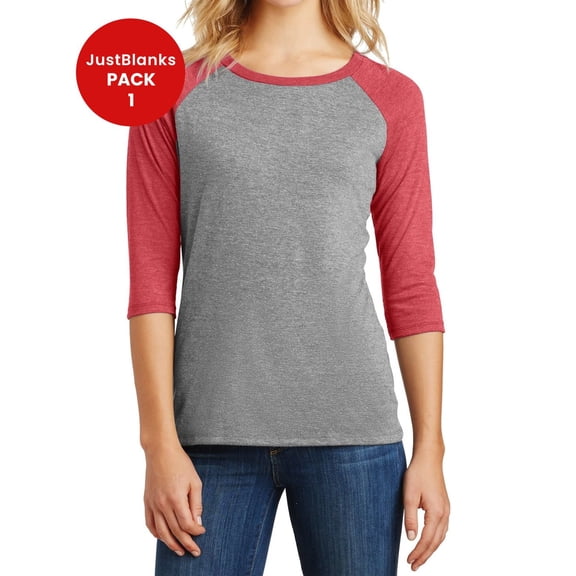 JustBlanks Ladies Tri 3 4 Sleeve Raglan Rib Knit Neck 4.5 oz