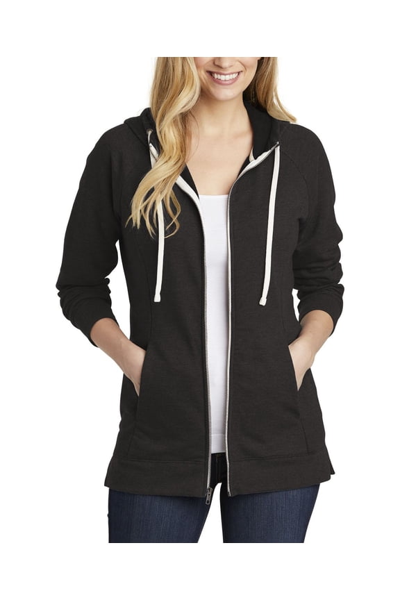 Womens Full Zip Hoodie French Terry Cotton Blend Long Sleeve with Front Pockets