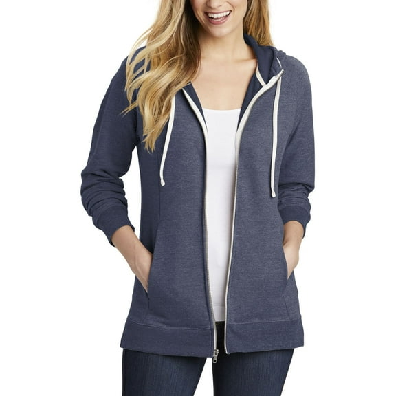 JustBlanks Womens Full Zip Hoodie French Terry Cotton Blend Long Sleeve with Front Pockets