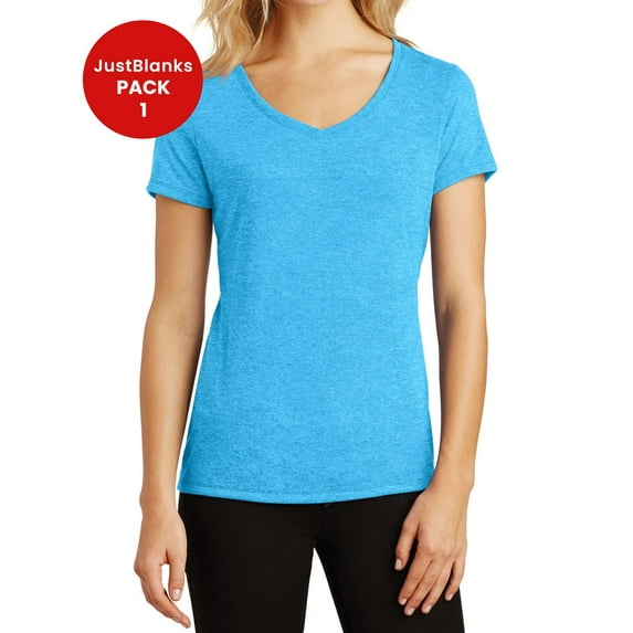 JustBlanks Women Perfect Tri Shoulder to shoulder taping 4.5 ounce V Neck T Shirt