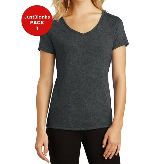 JustBlanks Women Perfect Tri Shoulder to shoulder taping 4.5 ounce V Neck T Shirt