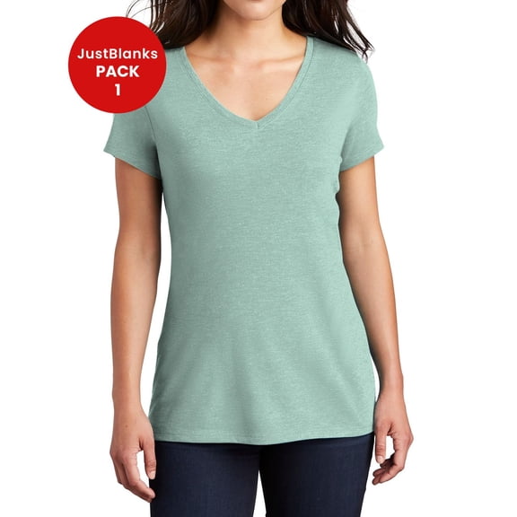 JustBlanks Women Perfect Tri Shoulder to shoulder taping 4.5 ounce V Neck T Shirt