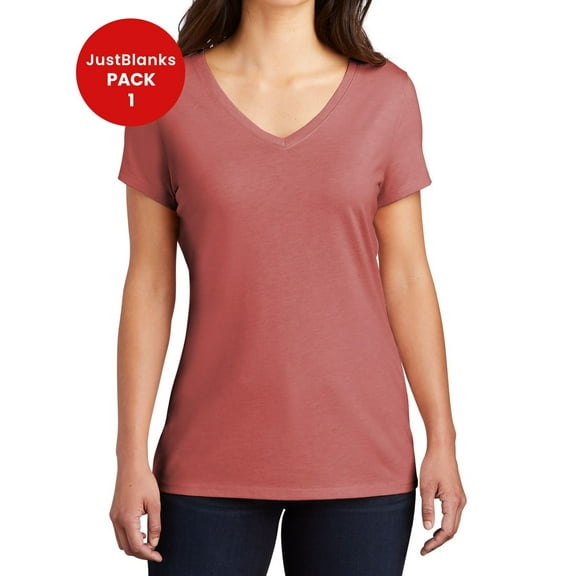 JustBlanks Women Perfect Tri Shoulder to shoulder taping 4.5 ounce V Neck T Shirt