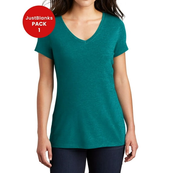 JustBlanks Women Perfect Tri Shoulder to shoulder taping 4.5 ounce V Neck T Shirt