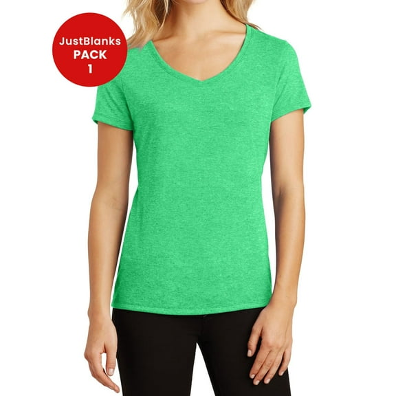 JustBlanks Women Perfect Tri Shoulder to shoulder taping 4.5 ounce V Neck T Shirt