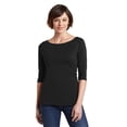 thumbnail image 1 of JustBlanks Women's Perfect Weight 3/4-Sleeve Tee, Jet Black, XXL, 1 of 1