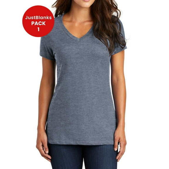 JustBlanks Women Perfect Weight Shoulder to shoulder taping 1x1 rib knit neck V Neck T Shirt