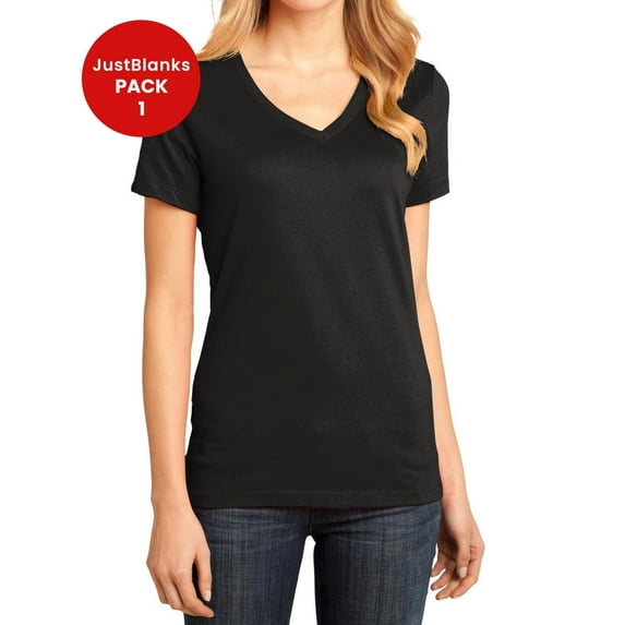 JustBlanks Women Perfect Weight Shoulder to shoulder taping 1x1 rib knit neck V Neck T Shirt