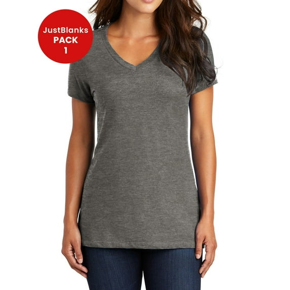 JustBlanks Women Perfect Weight Shoulder to shoulder taping 1x1 rib knit neck V Neck T Shirt