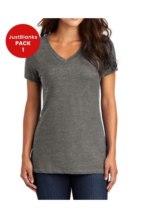 Women Perfect Weight Shoulder to shoulder taping 1x1 rib knit neck V Neck T Shirt