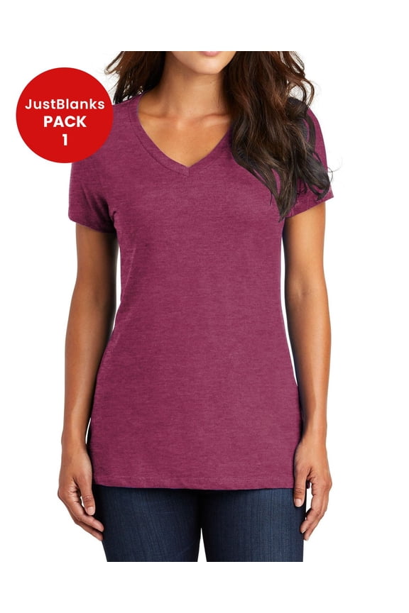 Women Perfect Weight Shoulder to shoulder taping 1x1 rib knit neck V Neck T Shirt