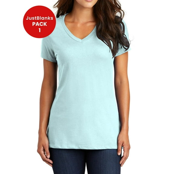 JustBlanks Women Perfect Weight Shoulder to shoulder taping 1x1 rib knit neck V Neck T Shirt