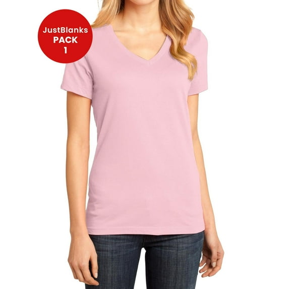 JustBlanks Women Perfect Weight Shoulder to shoulder taping 1x1 rib knit neck V Neck T Shirt