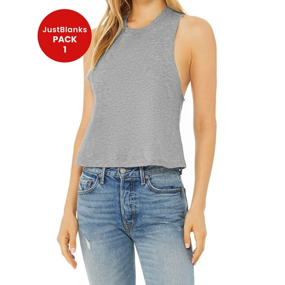 JustBlanks Women Racerback Crop Tank Relaxed cropped fit Raw edge armholes