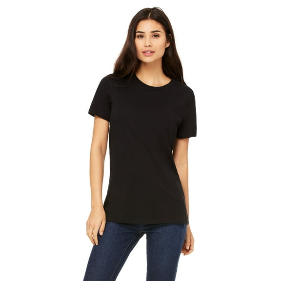 JustBlanks Women’s Relaxed Jersey Tee Pre Shrunk Relaxed Fit Side Seams, Black, S